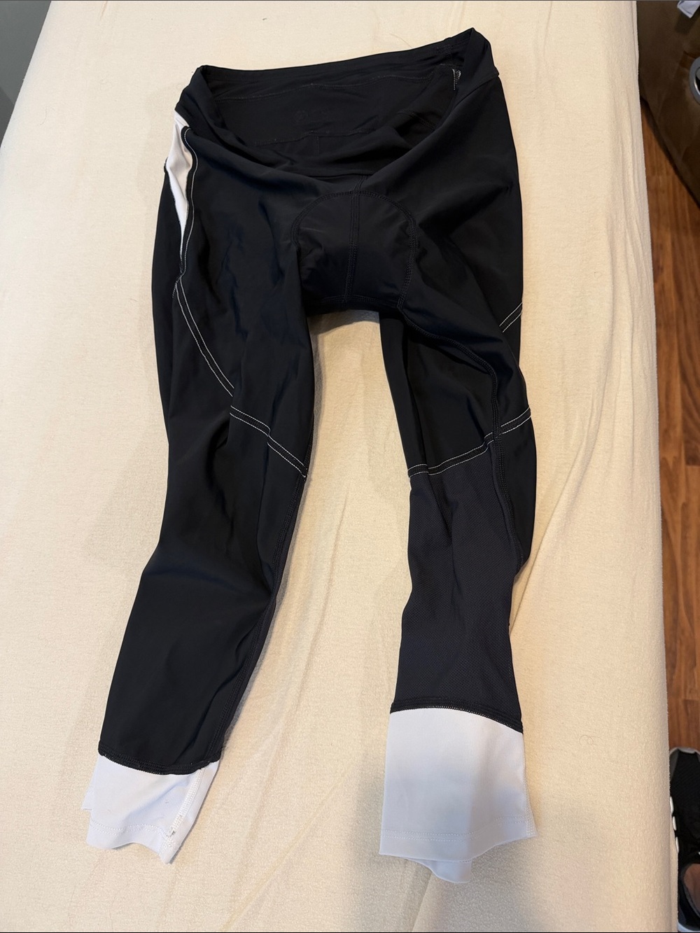 Women’s Black Cycling Tights with White Cuffs size L